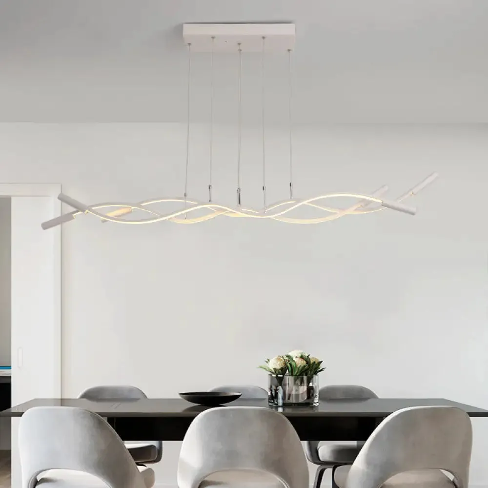 Metal Artistic LED Pendant Light for Dining Room Island with Twisted Lines