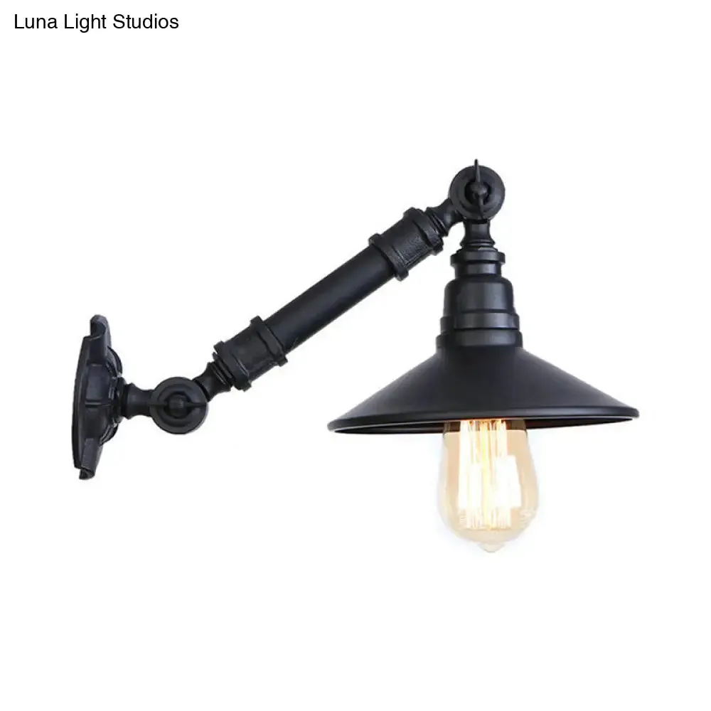 Metal Conical Wall Mounted Sconce Lamp - Retro Industrial Style, Adjustable Arm, 1-Head, Black