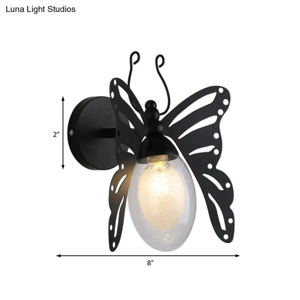 Modern Black Glass Butterfly Wall Lamp - Bedroom Sconce Light Fixture