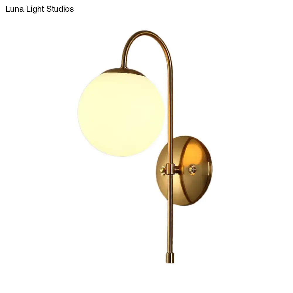 Modern Brass Globe Wall Sconce with Opal Glass Shade for Coffee Shop (1 Light)