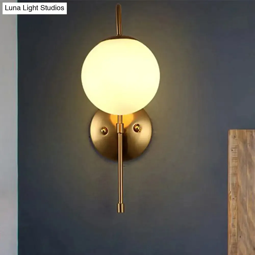 Modern Brass Globe Wall Sconce with Opal Glass Shade for Coffee Shop (1 Light)