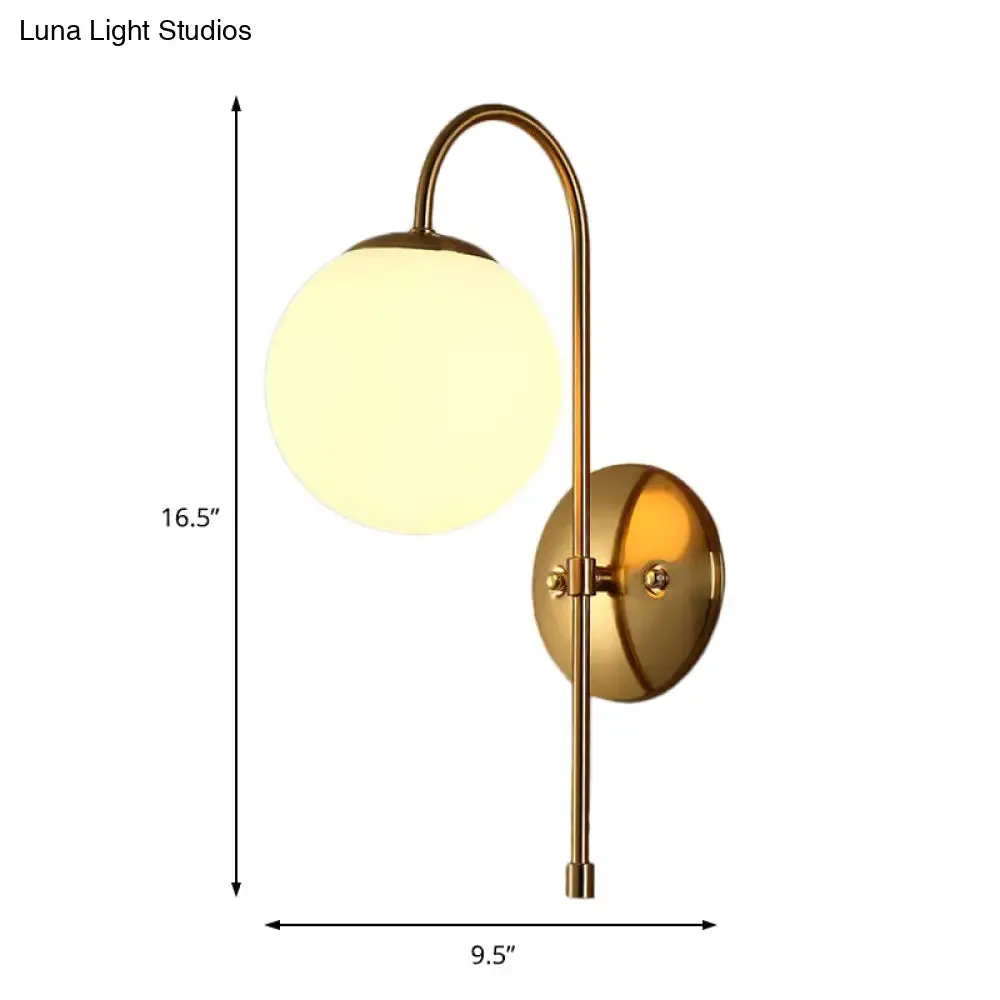 Modern Brass Globe Wall Sconce with Opal Glass Shade for Coffee Shop (1 Light)