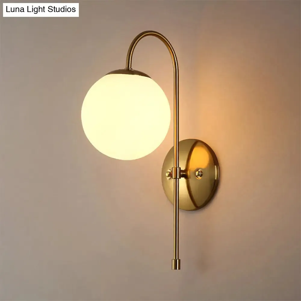 Modern Brass Globe Wall Sconce with Opal Glass Shade for Coffee Shop (1 Light)