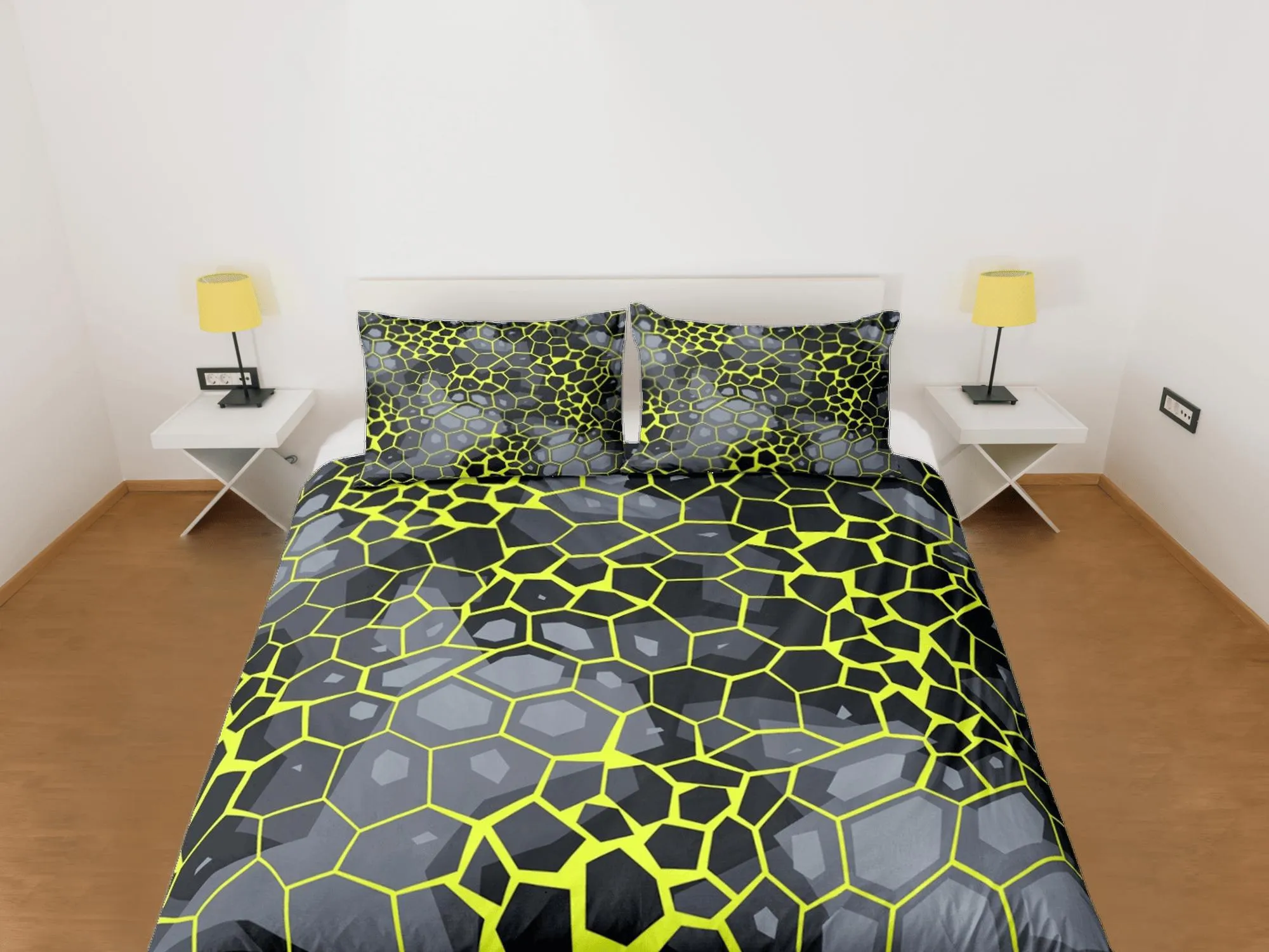 Modern Geometric Neon Green Duvet Cover Colorful Dorm Bedding Set Full Abstract Design King Duvet Cover Queen Duvet Bedspread