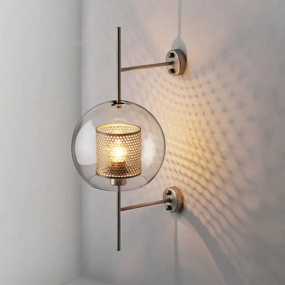 Modern Geometric Wall Lamp - Clear Glass, Single-Bulb, Ideal for Corridors