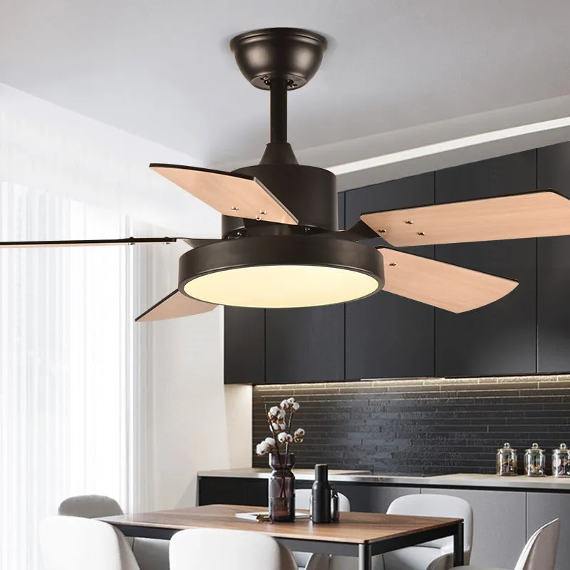 Modern Minimalist Household Ceiling Fan Wooden Leaf Electric Fan Chandelier