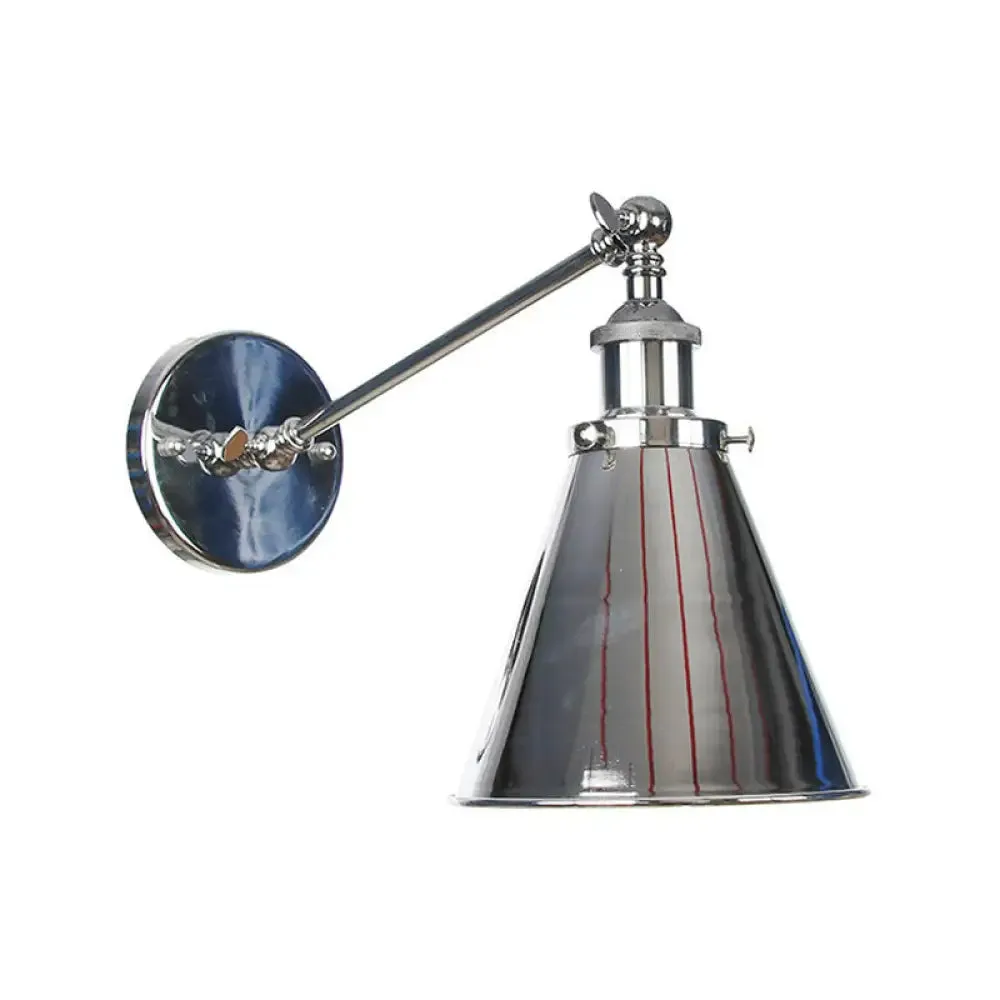 Modern Swing Arm Wall Lamp in Polished Chrome Iron Finish - Saucer/Horn Shaped Design