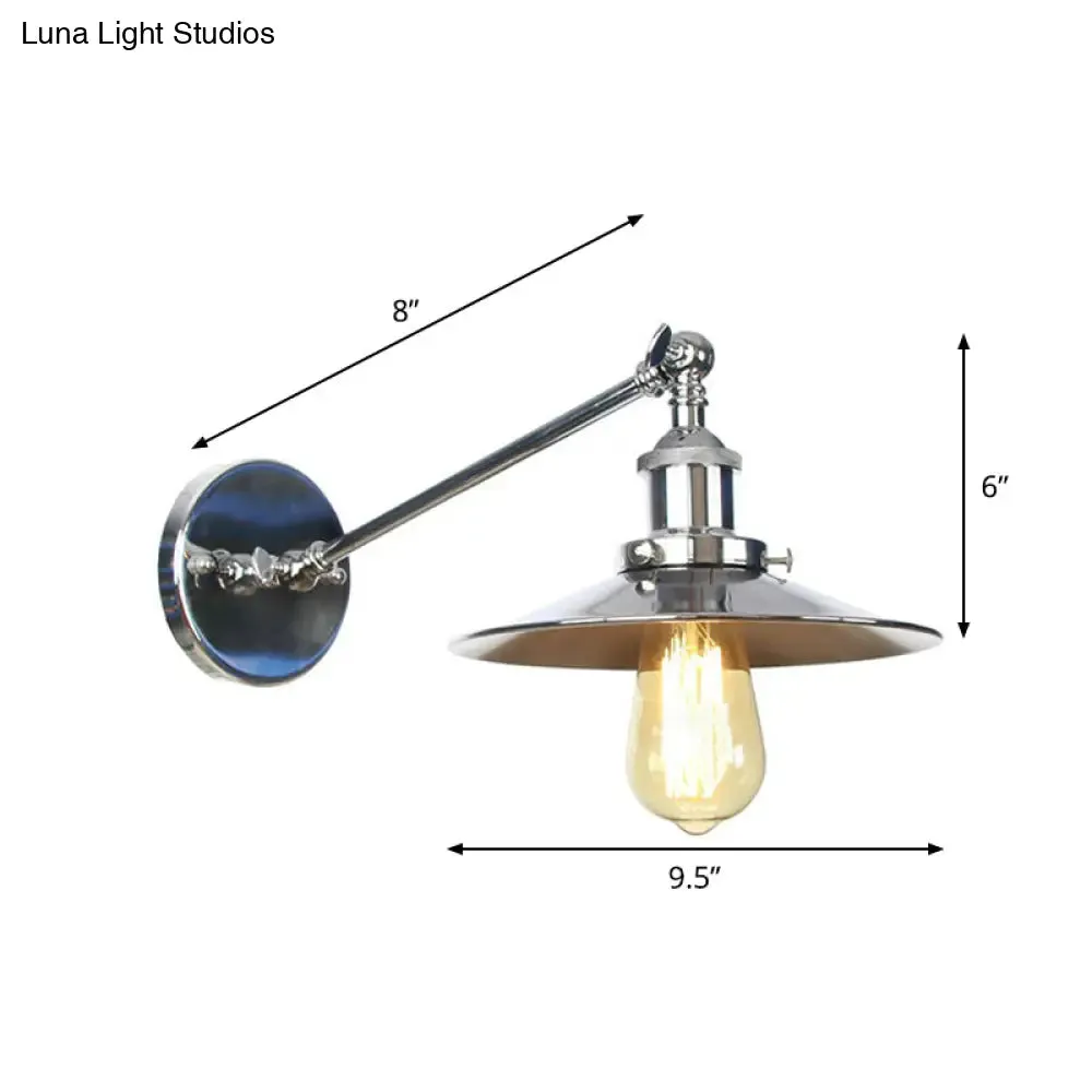 Modern Swing Arm Wall Lamp in Polished Chrome Iron Finish - Saucer/Horn Shaped Design