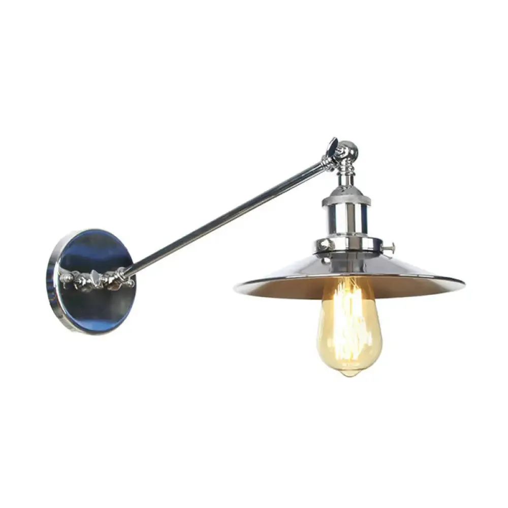 Modern Swing Arm Wall Lamp in Polished Chrome Iron Finish - Saucer/Horn Shaped Design