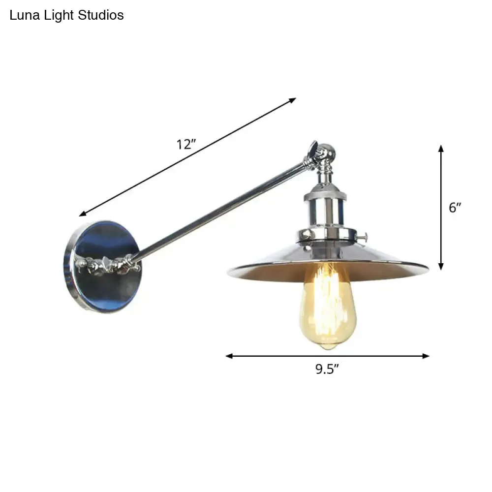 Modern Swing Arm Wall Lamp in Polished Chrome Iron Finish - Saucer/Horn Shaped Design