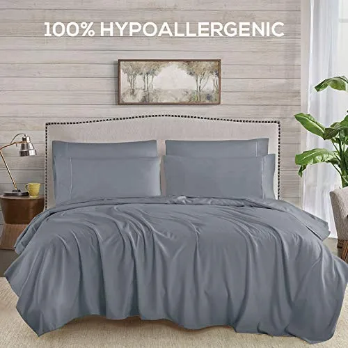 Mueller Ultratemp Bed Sheets Set, Super Soft 1800 Thread Count Egyptian 18-24 Inch Deep Pocket Sheets, Transfers Heat, Breathes Better, Hypoallergenic, Wrinkle, 6Pc, Light Gray King