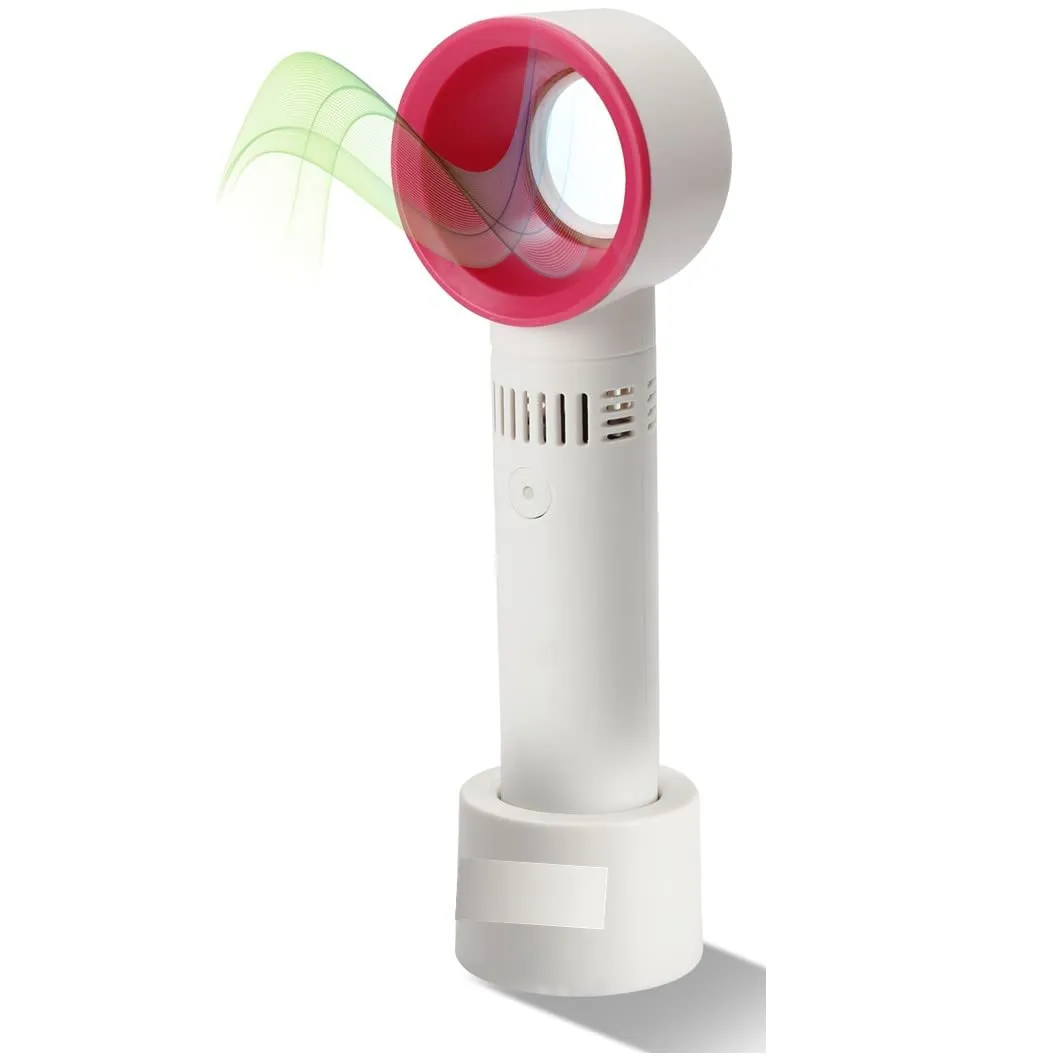 MyGarden 360° Bladeless Fan Hand Held Desktop Mini Portable USB Rechargeable Cooler Fan Quick Cool White/Red 2057