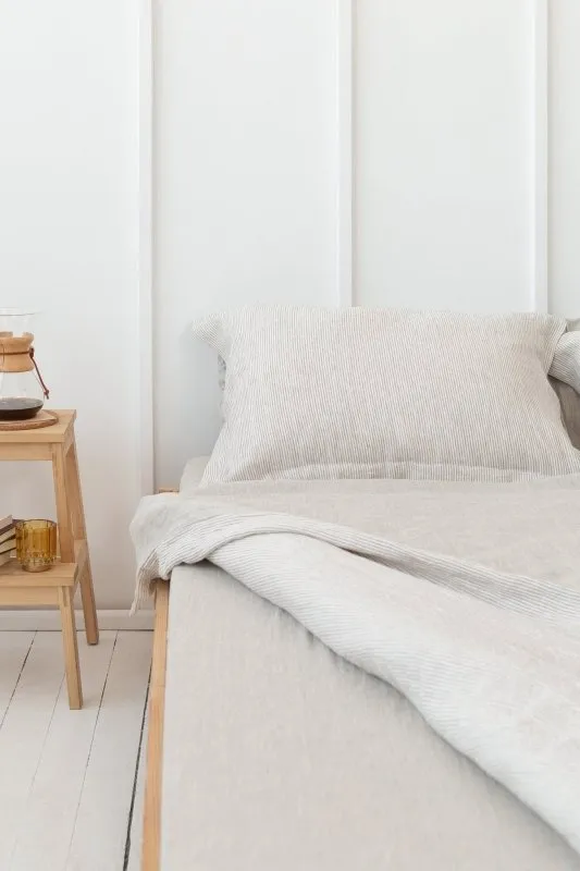 Natural Light and Striped Beige double side linen bedding set