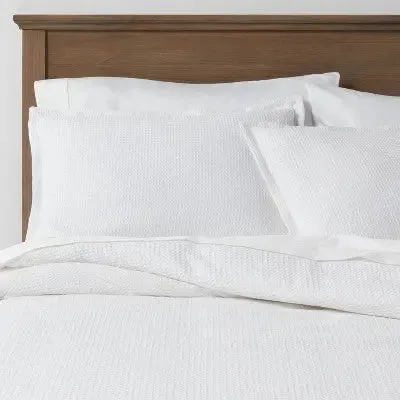 New - Full/Queen Washed Waffle Weave Duvet & Sham Set White - Threshold