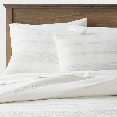 New - Twin/Twin Extra Long Cotton Woven Stripe Duvet Cover & Sham Set White/Light Gray - Threshold