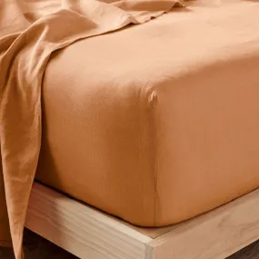 Nimes Pure Linen FITTED SHEET Terracotta by Linen House