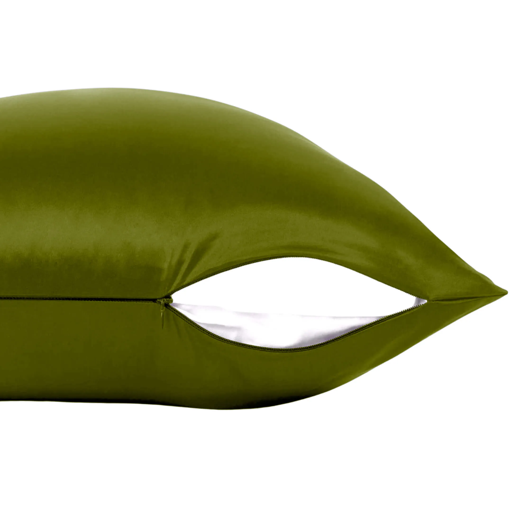 Olive Green Silk Pillowcase-  NZ Standard Size - Zip Closure