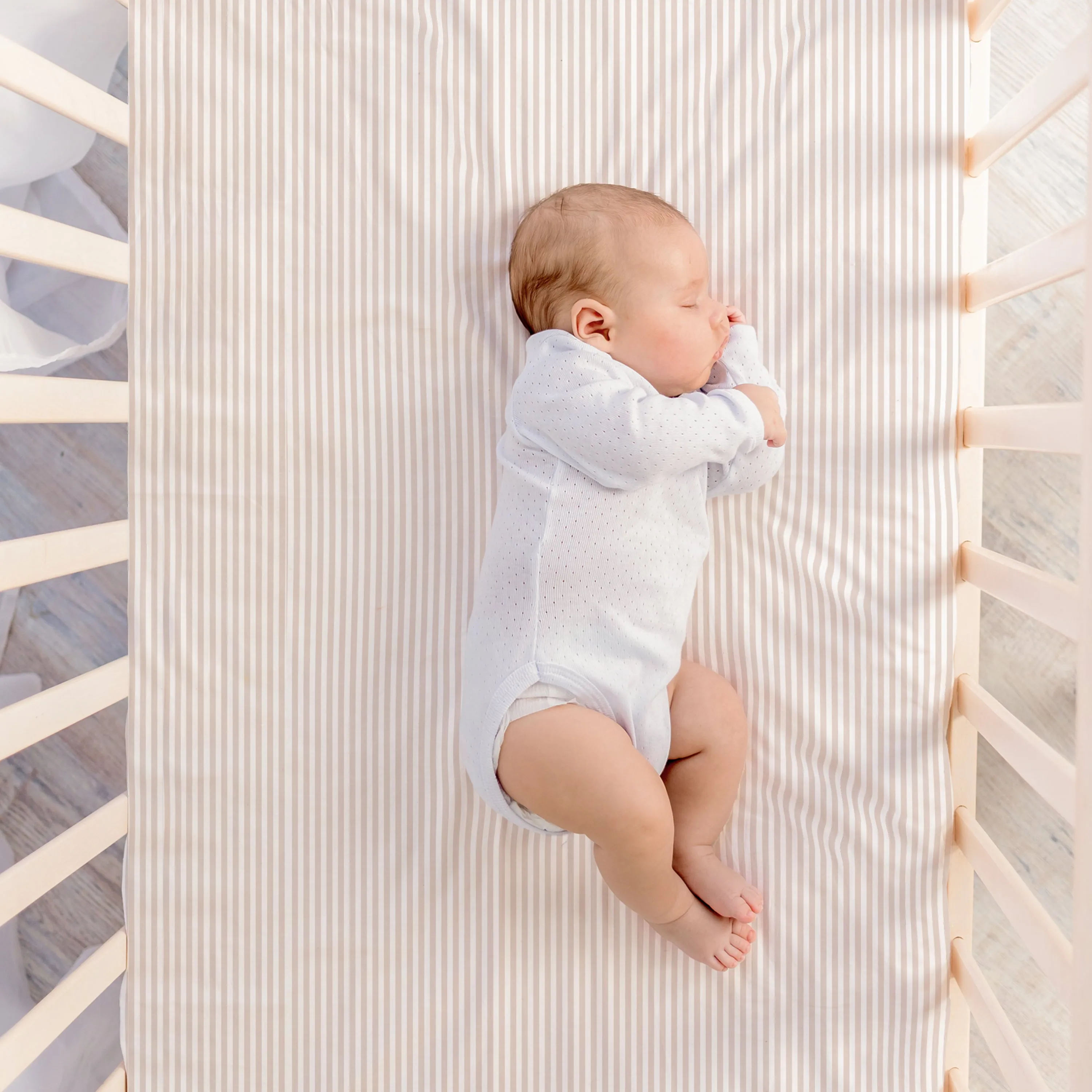 Organic Crib Sheet - Beige Stripes