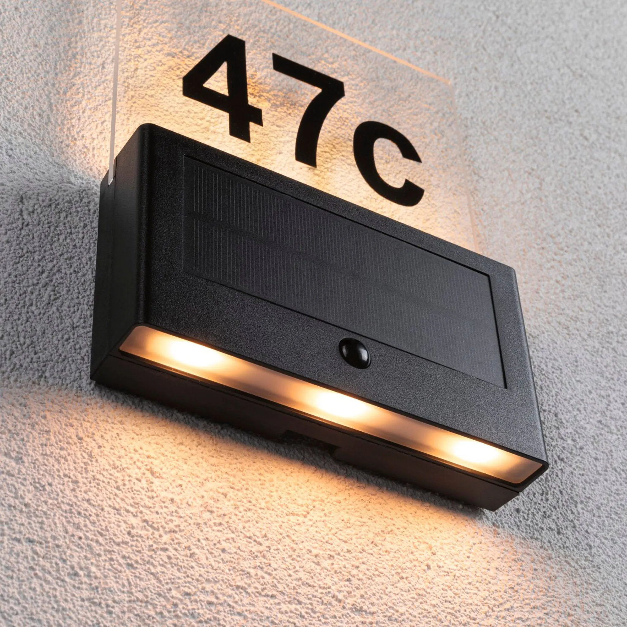 Outdoor Neda Solar House Number 1W LED with Motion Detection & Insect Friendly Lumination in Anthracite