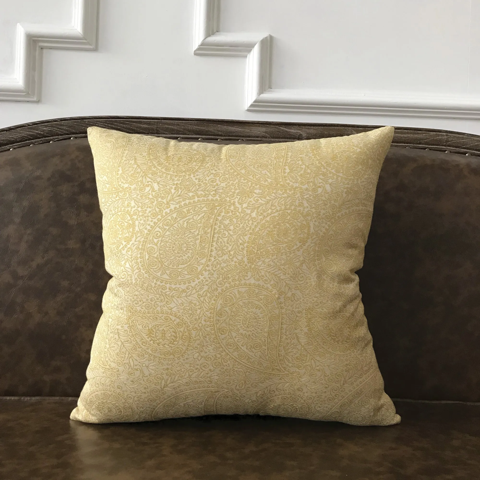 Pale Yellow Paisley Decorative Pillow Cover