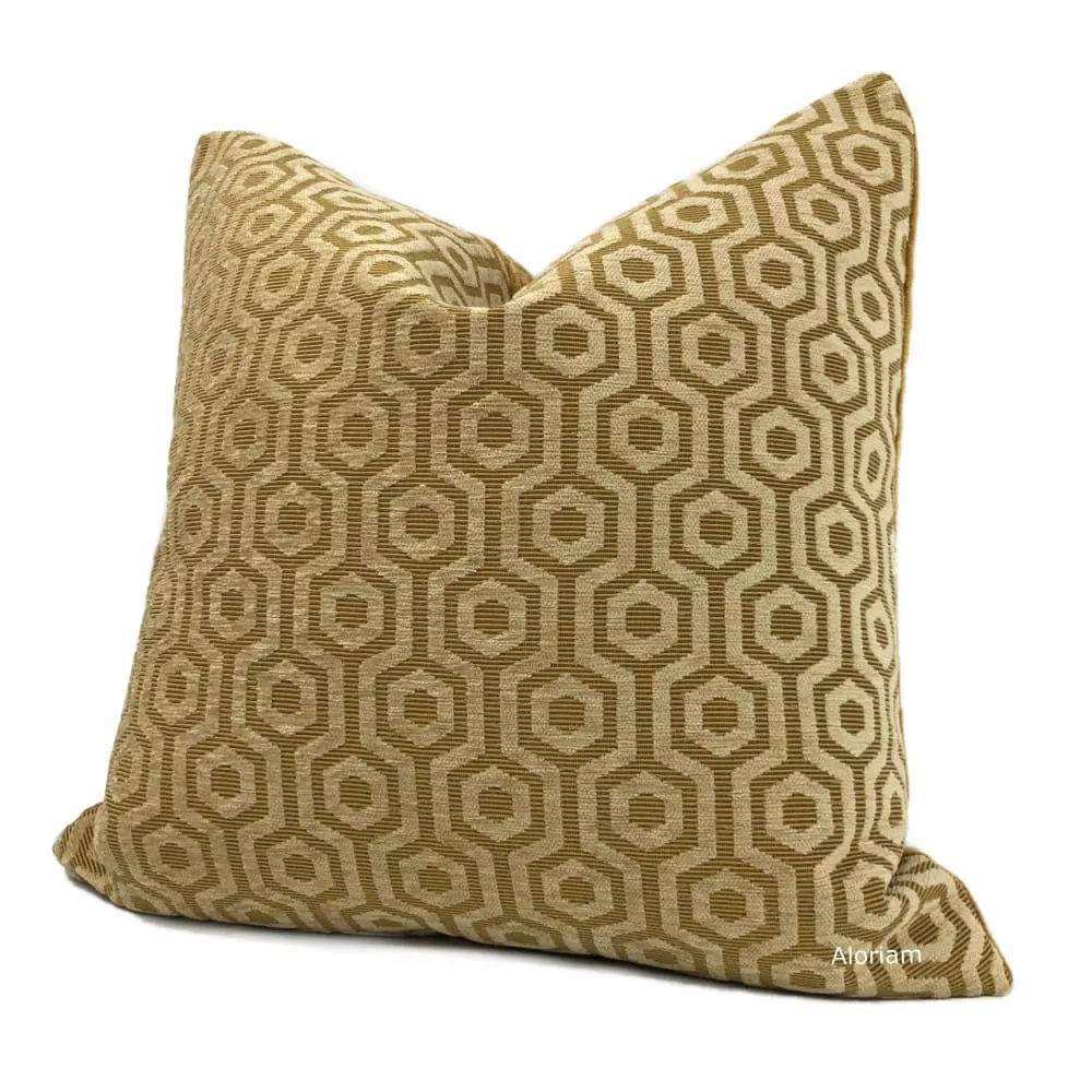 Pascal Honey Brown Hexagon Lattice Chenille Pillow Cover (Fabric by the Yard available)