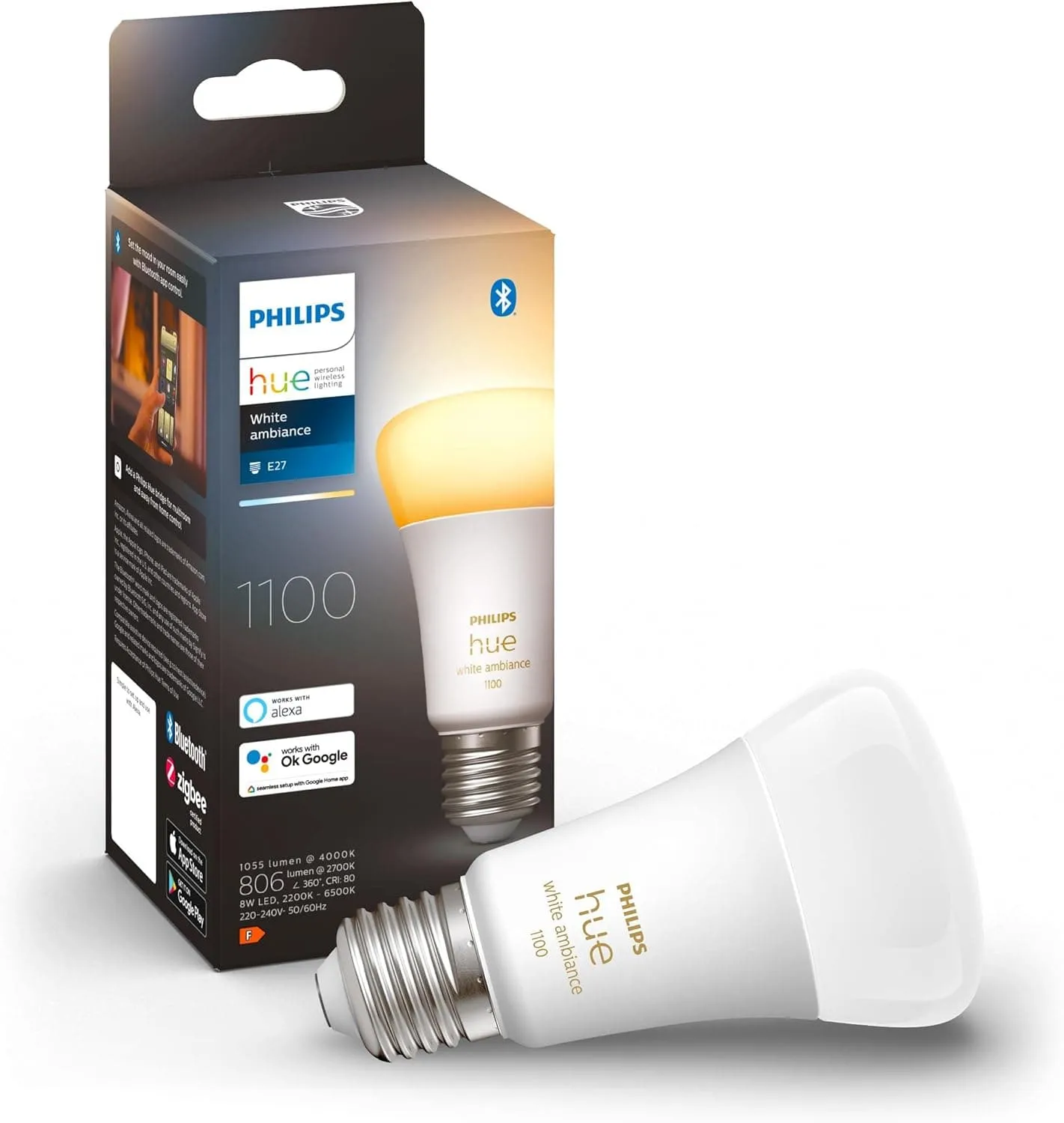 Philips Hue NEW White Ambiance Smart Light Bulb 75W - 1100 Lumen [E27 Edison Screw] With Bluetooth. Works with Alexa, Google Assistant and Apple Homekit