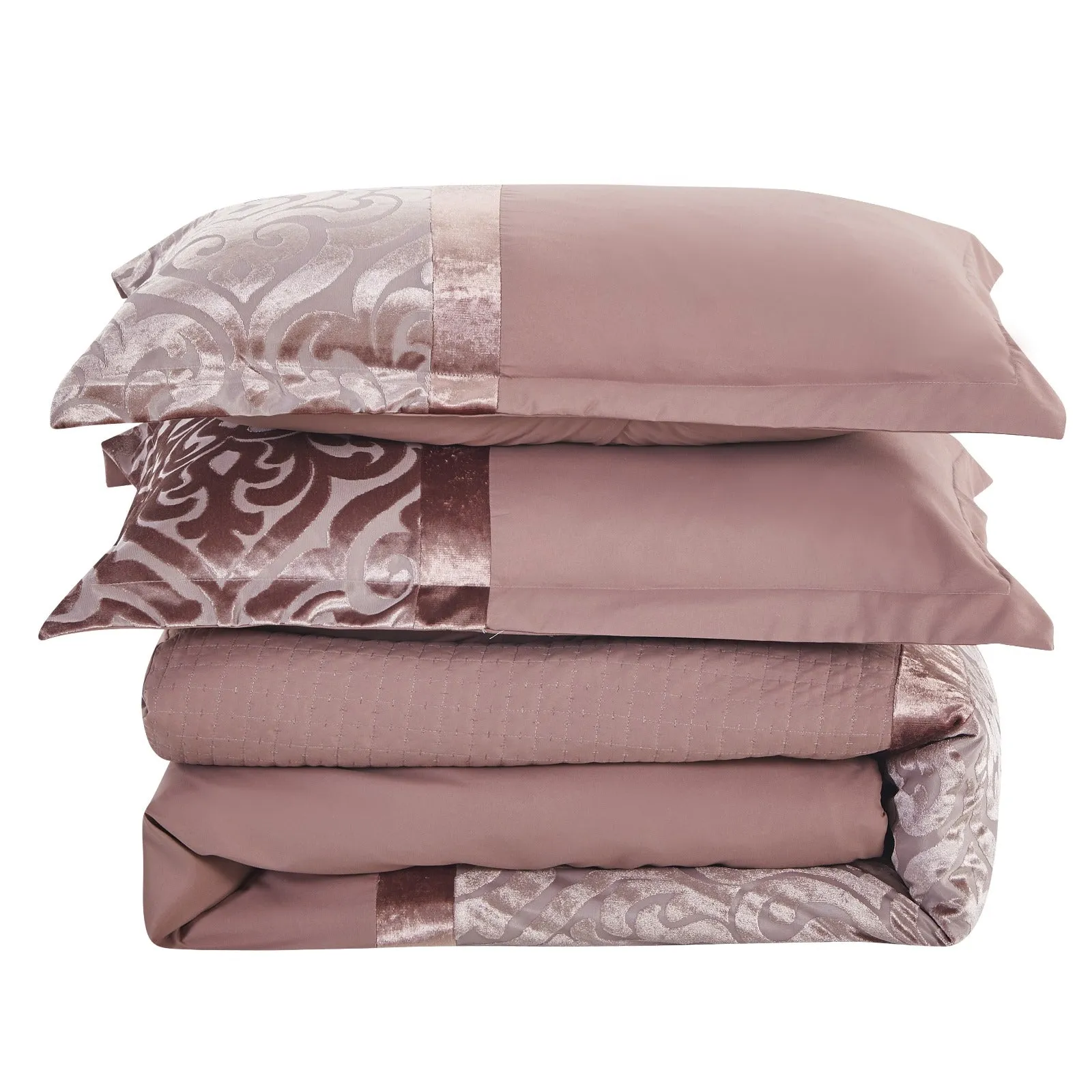 Pink Crushed Velvet Duvet Cover Set with 2 Pillowcases – Soft and Elegant Bed Quilt Cover