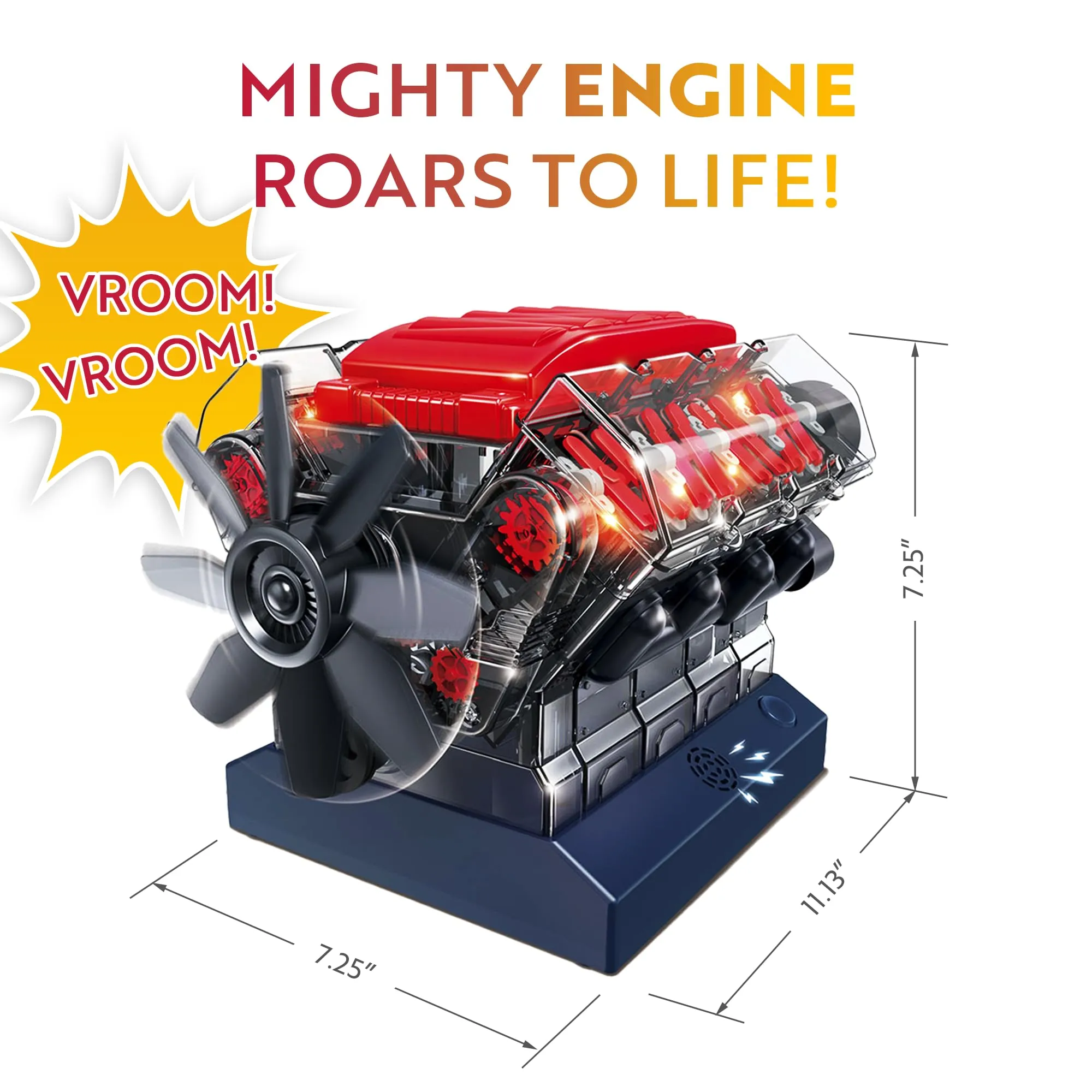 Playz V8 Combustion Engine Model Kit That Runs - Build Your Own STEM Mini V8 Model Engine Kit for Adults & Kids Age 12 , Visible V8 Mini Engine Kit That Works for Adult w/ 270 STEM Parts