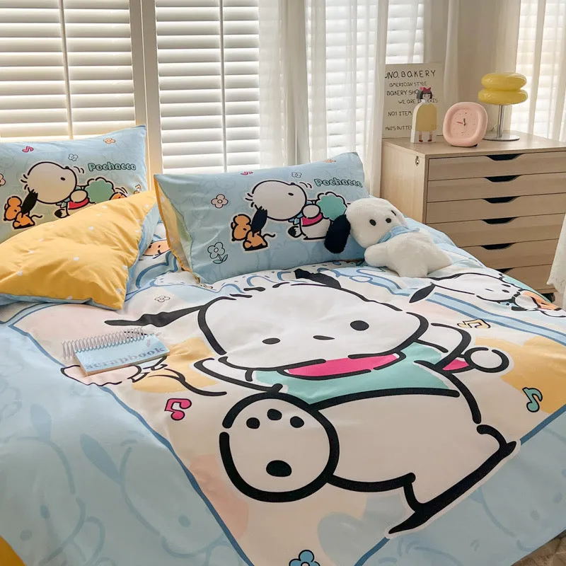 Pochacco Inspired Blue and Yellow Cotton Bedding Duvet Cover Set