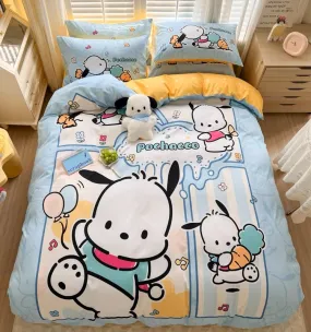 Pochacco Inspired Blue and Yellow Cotton Bedding Duvet Cover Set