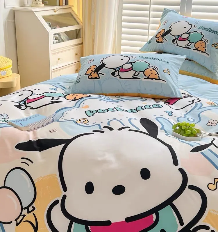 Pochacco Inspired Blue and Yellow Cotton Bedding Duvet Cover Set