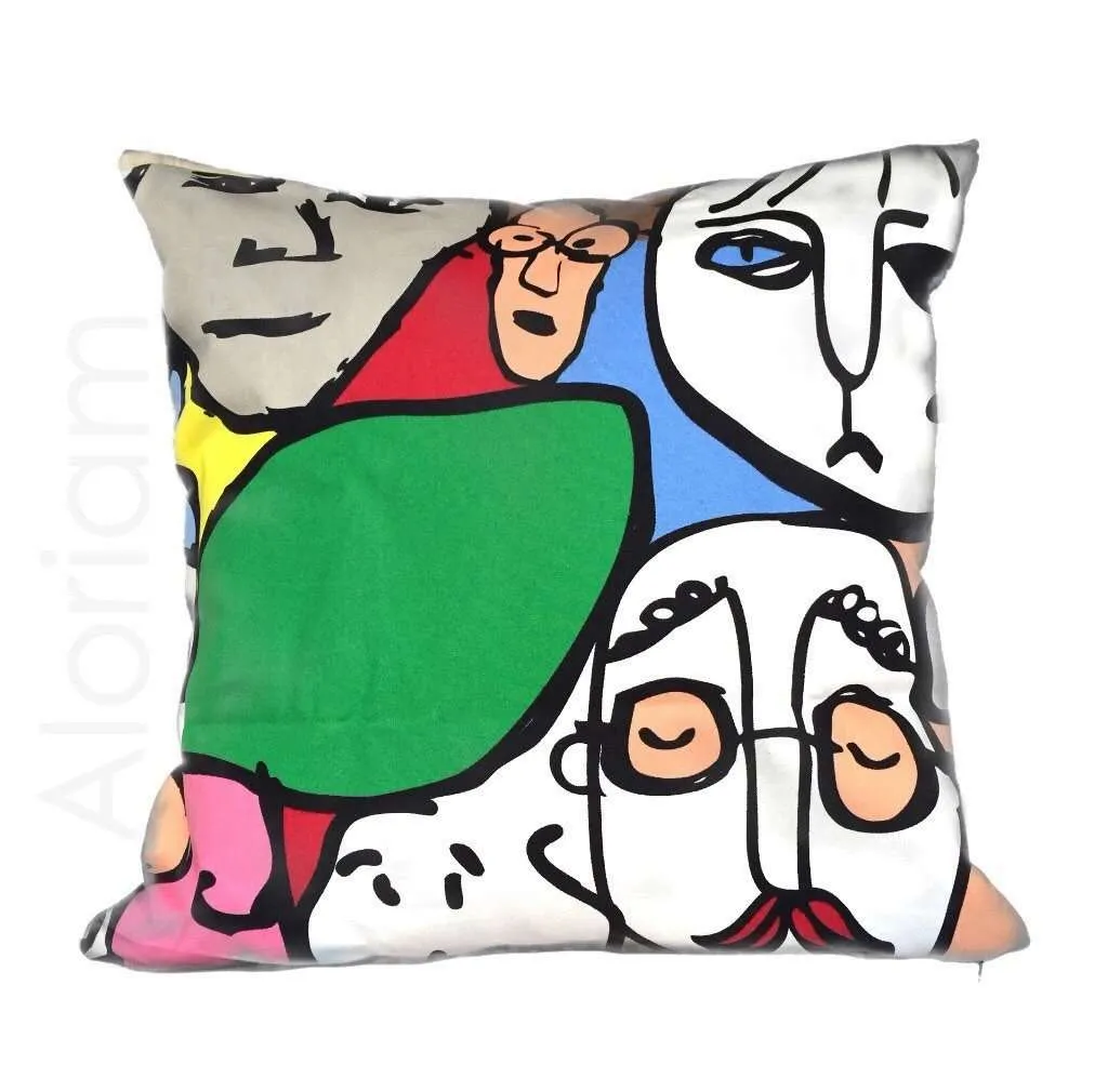 Pop Art Faces Bright Multicolor Cotton Pillow Cushion Cover