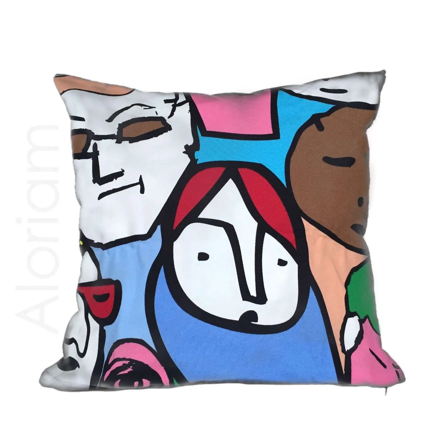 Pop Art Faces Bright Multicolor Cotton Pillow Cushion Cover