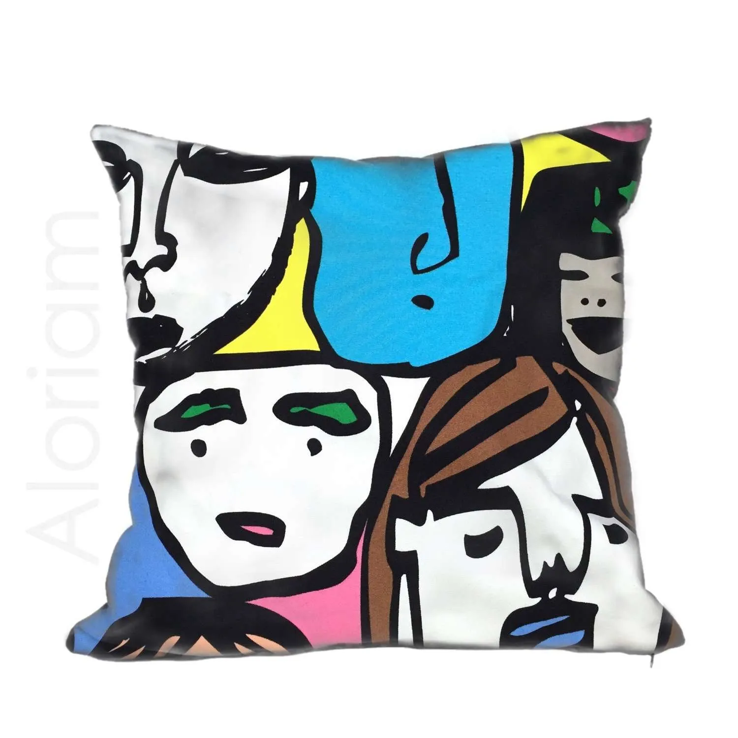 Pop Art Faces Bright Multicolor Cotton Pillow Cushion Cover