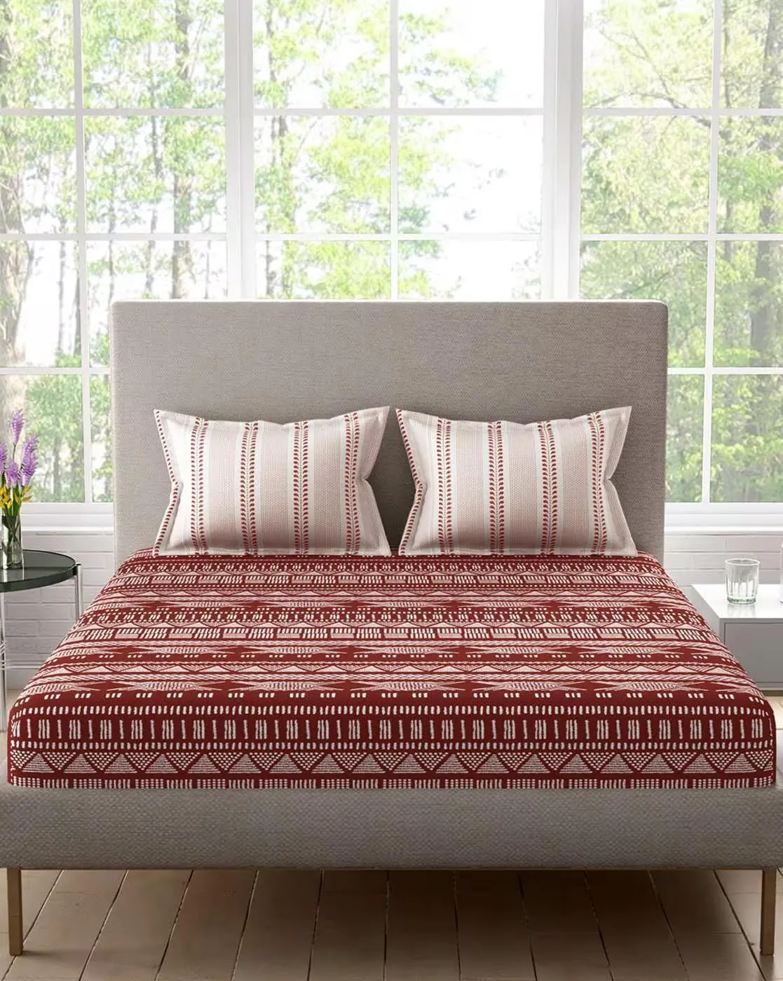 Portico New York Lavender Double Super King Size Bedsheet with 2 Pillow Cover (274X274CM) (Red)