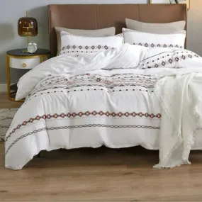 Queen/Double Size 6 Pieces Bedding Set Without Filler, White Color Simple Elegant Design