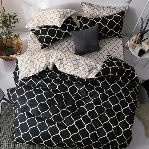 Queen/Double size bedding set of 6 pieces, Black Geometric design.