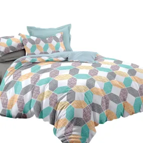 Quilt Cover Set Queen Bed Doona Duvet Reversible Sets Geometry Pattern