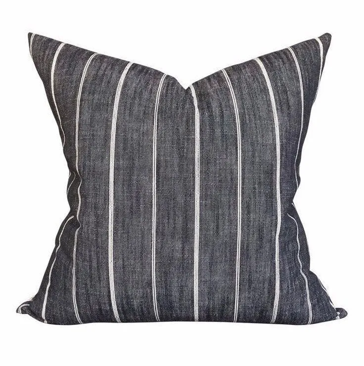 READY TO SHIP Designer 'Fritz Washed' in Peppercorn Pillow Cover