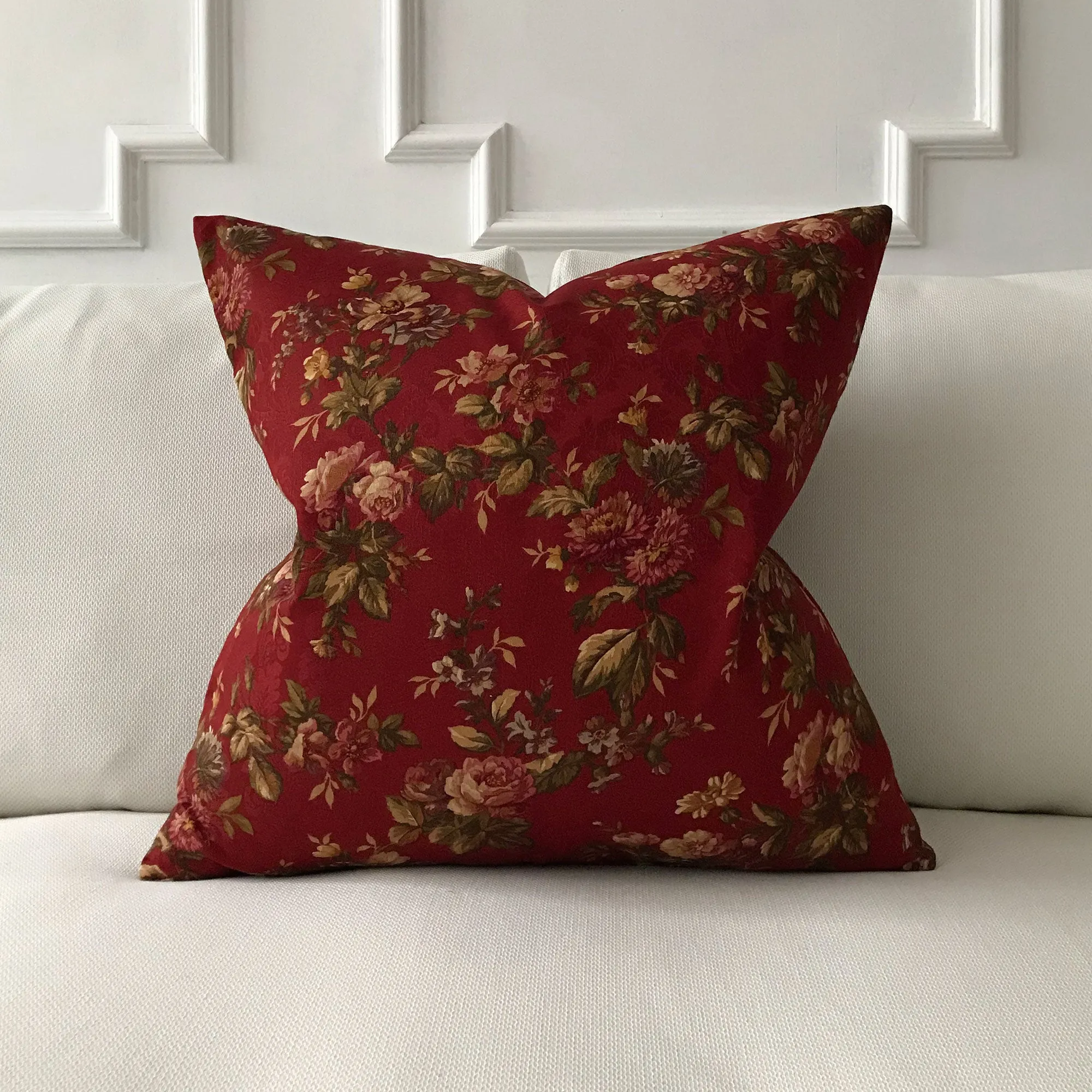 Red Country Floral Throw Pillow Cover 24x24