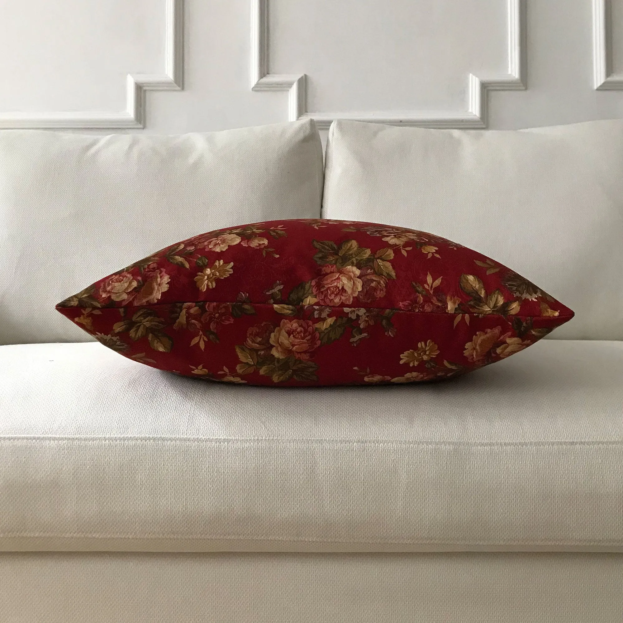 Red Country Floral Throw Pillow Cover 24x24