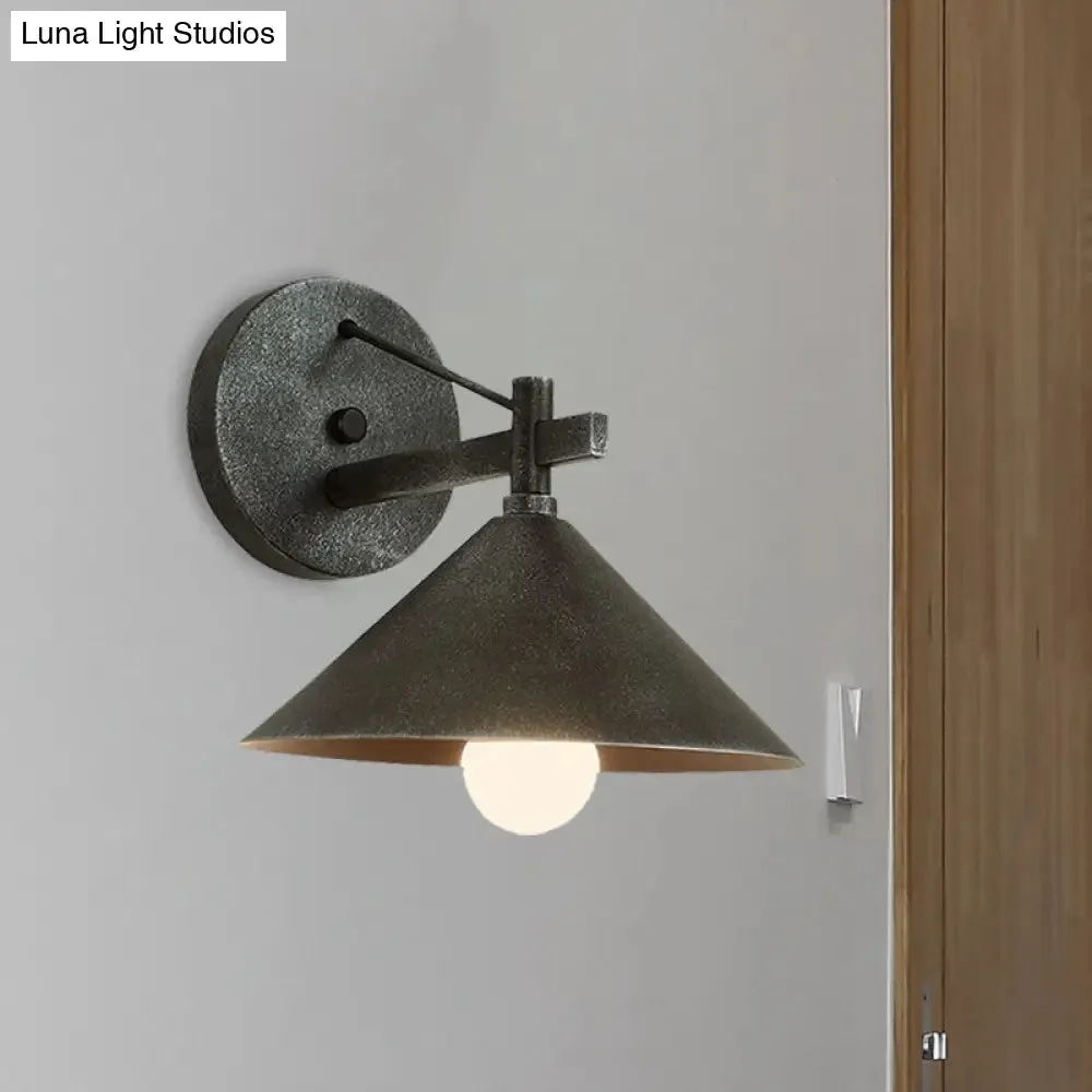 Retro Conical Wall Mount Lamp: Single Light Metal Wall Lighting in Matte Black/Brass/Aged Silver