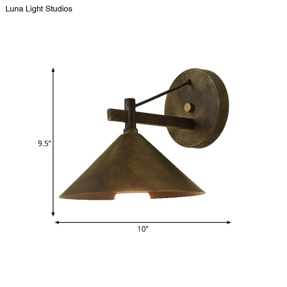 Retro Conical Wall Mount Lamp: Single Light Metal Wall Lighting in Matte Black/Brass/Aged Silver