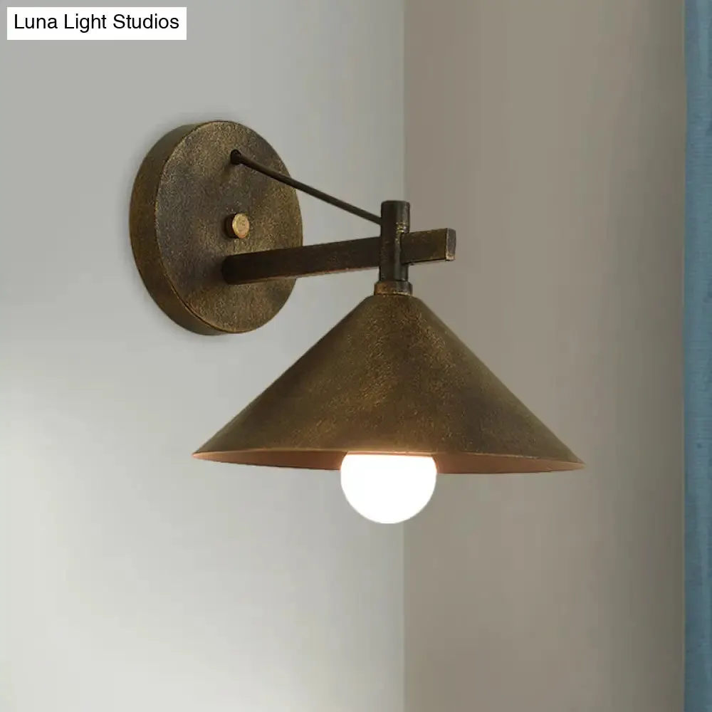 Retro Conical Wall Mount Lamp: Single Light Metal Wall Lighting in Matte Black/Brass/Aged Silver