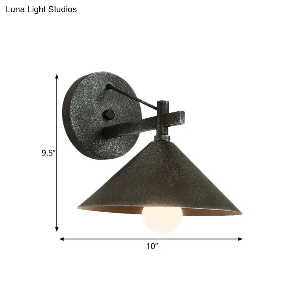 Retro Conical Wall Mount Lamp: Single Light Metal Wall Lighting in Matte Black/Brass/Aged Silver