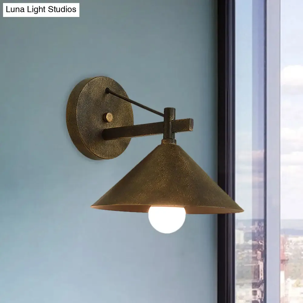 Retro Conical Wall Mount Lamp: Single Light Metal Wall Lighting in Matte Black/Brass/Aged Silver