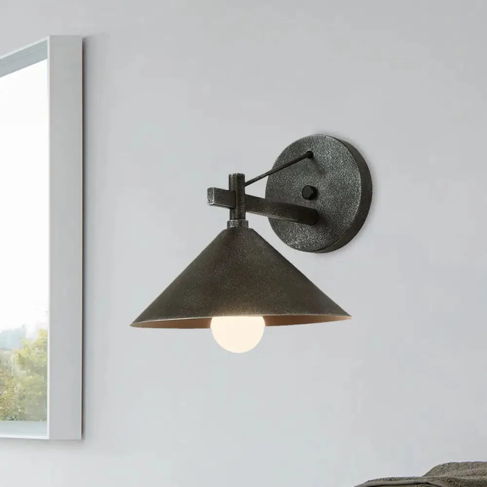 Retro Conical Wall Mount Lamp: Single Light Metal Wall Lighting in Matte Black/Brass/Aged Silver