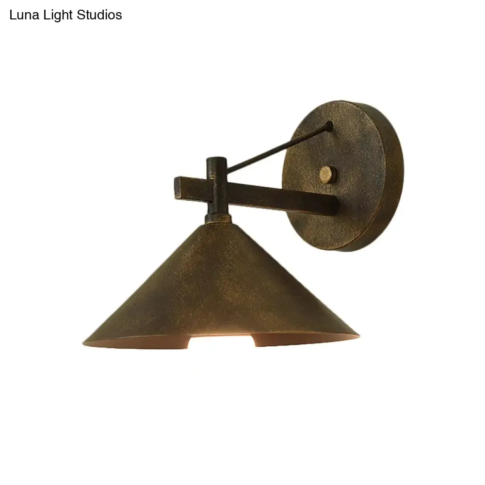 Retro Conical Wall Mount Lamp: Single Light Metal Wall Lighting in Matte Black/Brass/Aged Silver