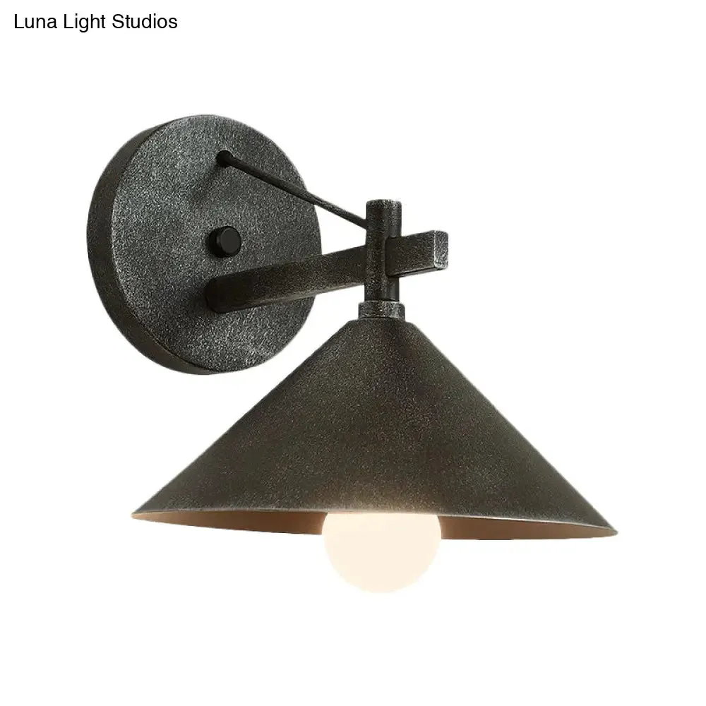 Retro Conical Wall Mount Lamp: Single Light Metal Wall Lighting in Matte Black/Brass/Aged Silver