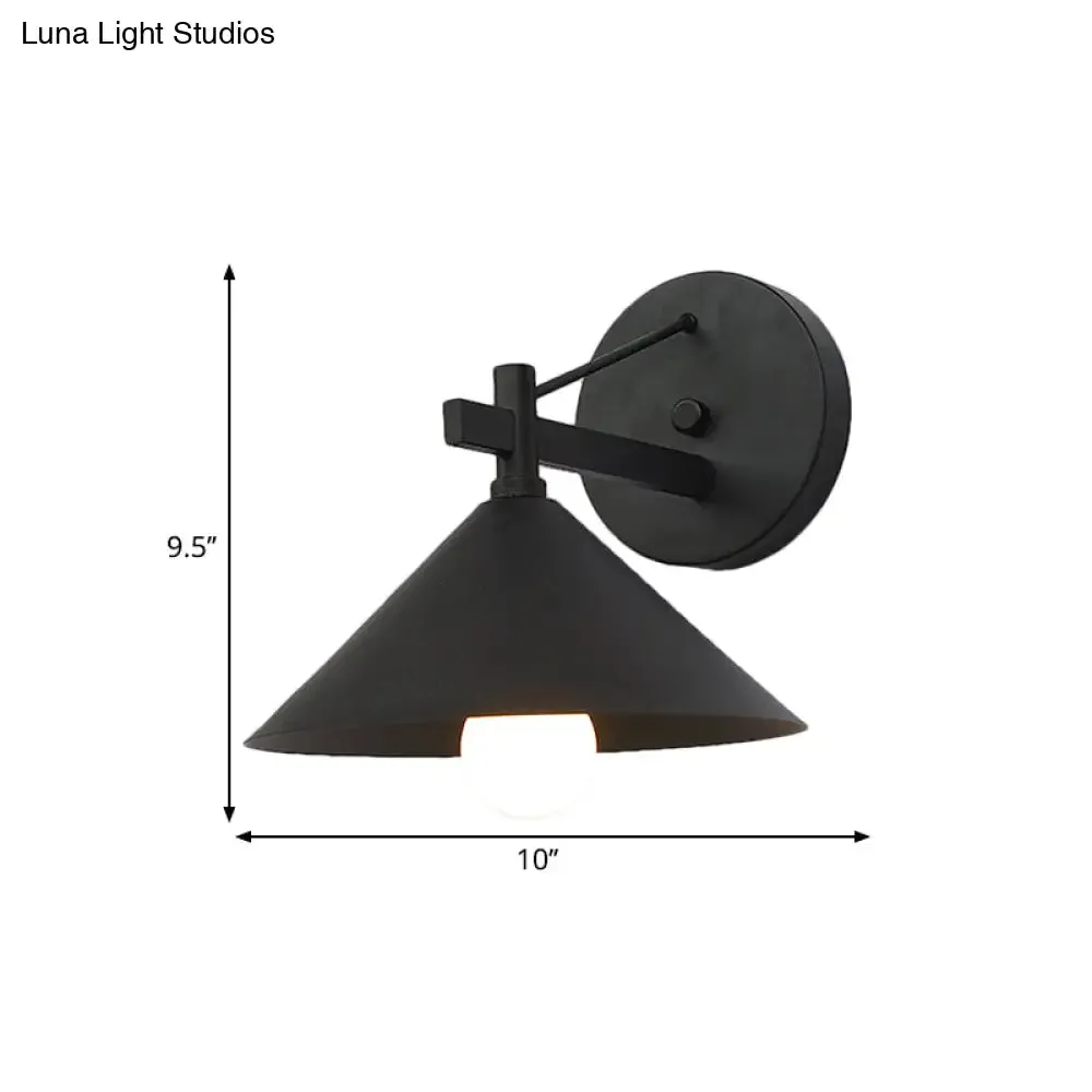 Retro Conical Wall Mount Lamp: Single Light Metal Wall Lighting in Matte Black/Brass/Aged Silver